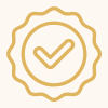 A circular badge with a checkmark in the center, symbolizing approval or quality assurance.