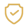 Golden shield icon with a check mark, symbolizing security, protection, and trust.